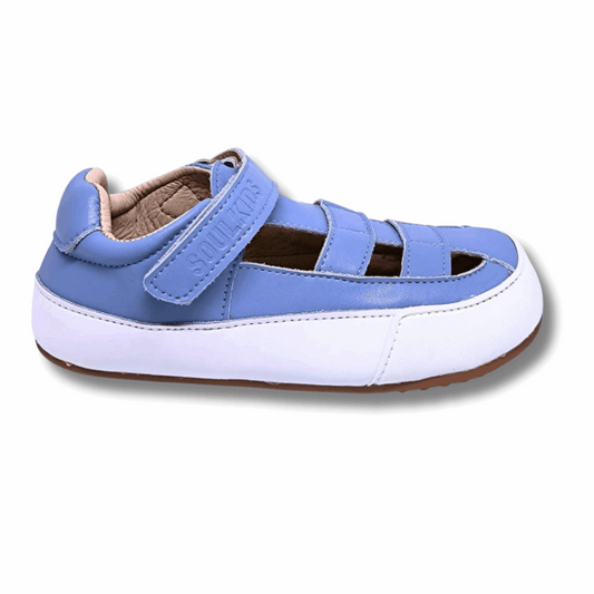 Sandalia ergonómica barefoot Oasis Celeste para niños vista lateral