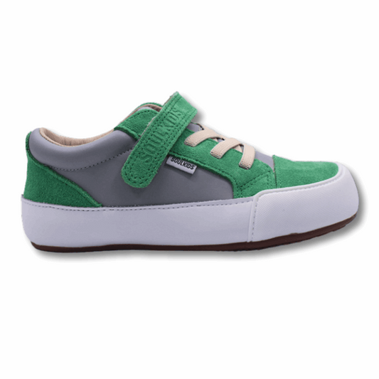 Zapatilla Ergonómica Oasis 2 gris y verde vista lateral