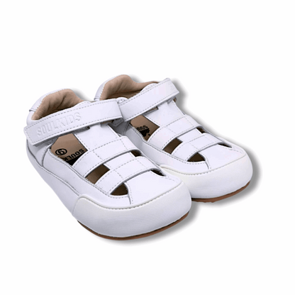 Sandalia ergonómica barefoot Oasis Blanca para niños vista ambas en diagonal