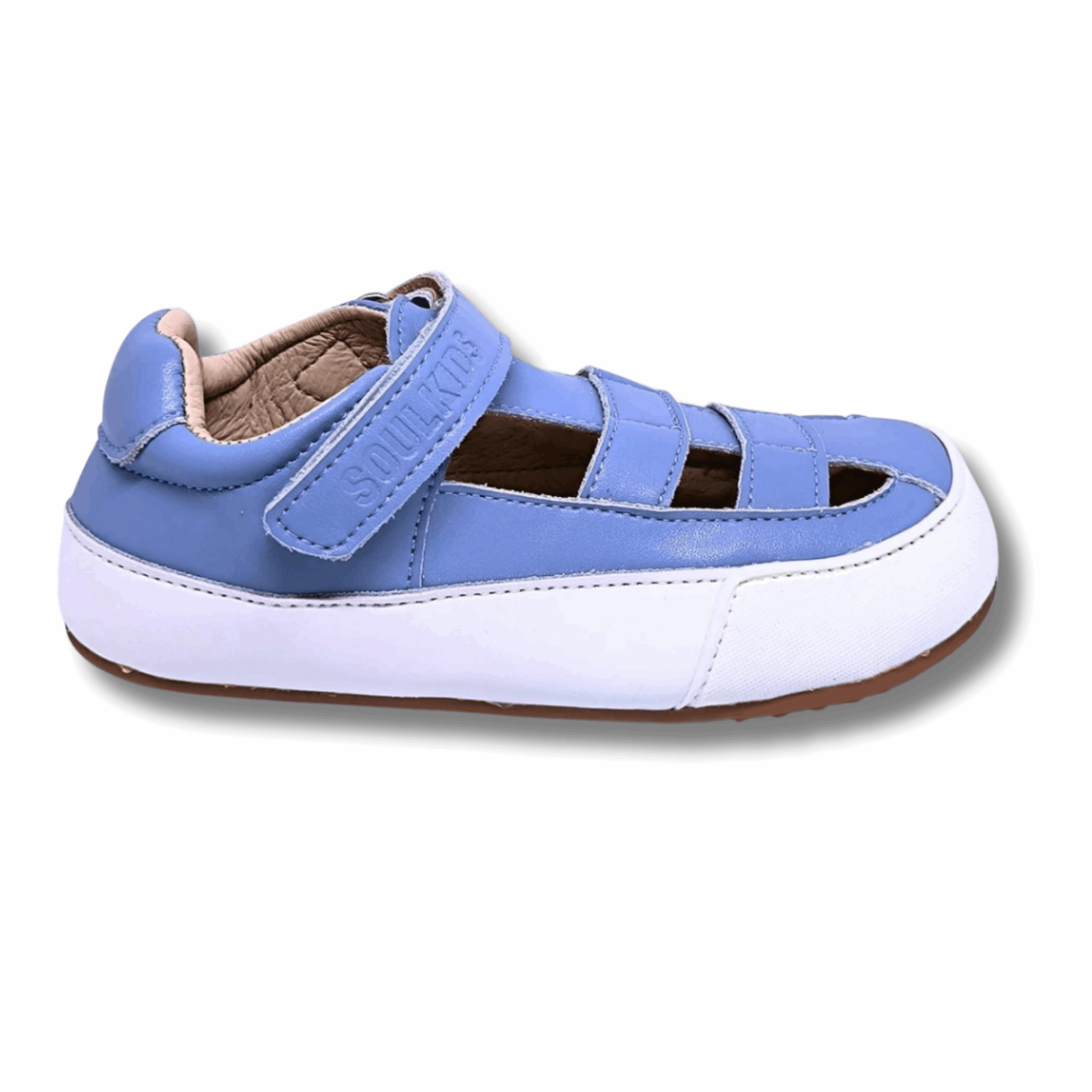 Sandalia ergonómica barefoot Oasis Celeste para niños vista lateral