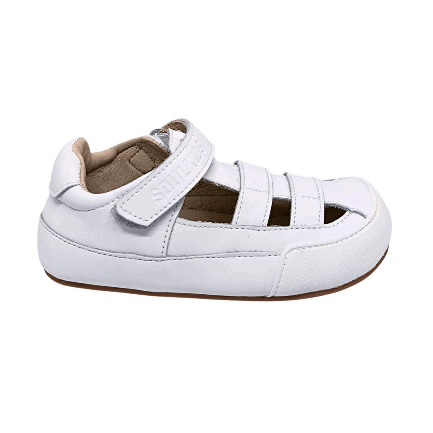Sandalia ergonómica barefoot Pioneros blanca para bebes vista lateral