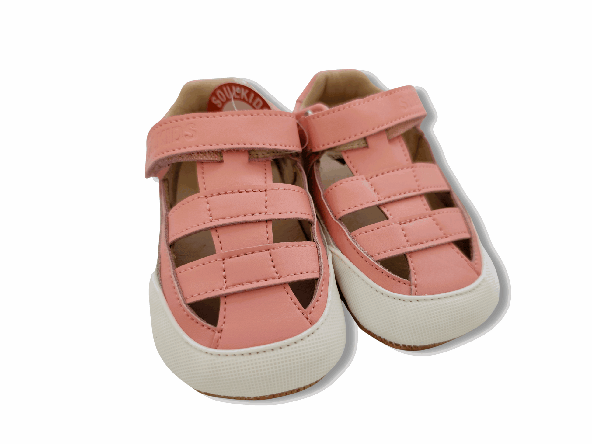 Sandalia ergonómica barefoot Pioneros Rosada para bebes vista diagonal par