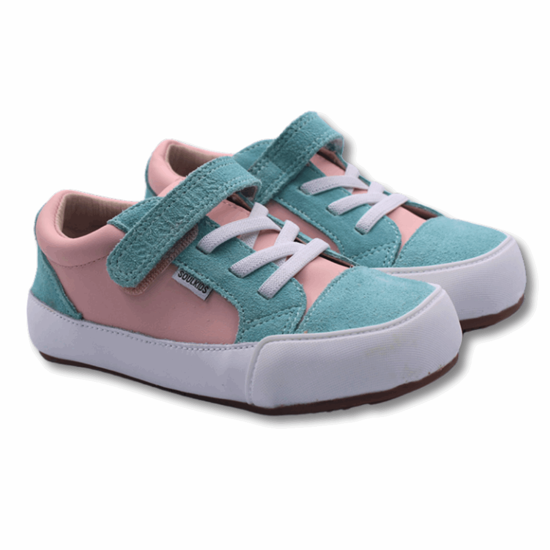 Zapatilla Ergonómica Oasis 2 rosado verde agua vista diagonal ambos zapatos
