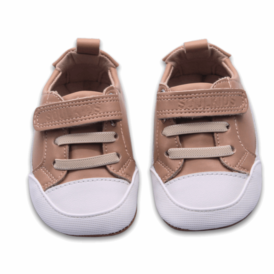 Zapatilla Ergonómica barefoot Pioneros (Vegan) color Capuccino vista frontal ambas 