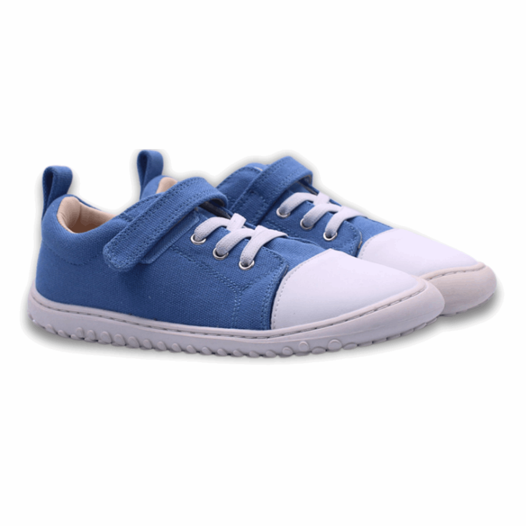 Zapatilla Ergonomica barefoot aconcagua 2 lona Celeste para niños unisex vista lateral ambos pies 