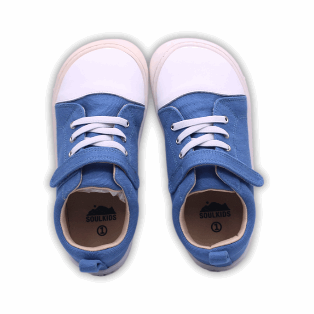 Zapatilla Ergonomica barefoot aconcagua 2 lona Celeste para niños unisex vista ldesde arriba ambos pies 
