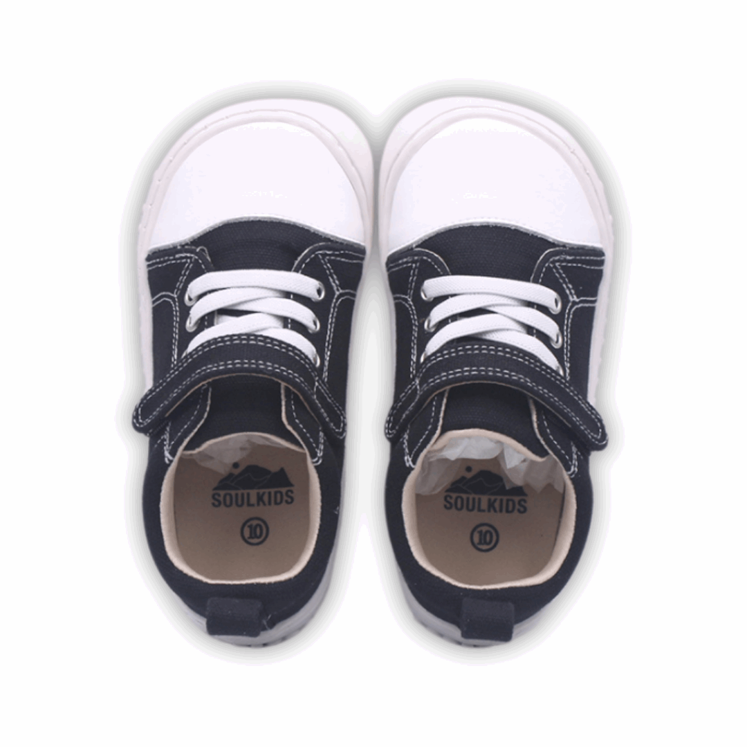 Zapatilla Ergonomica barefoot aconcagua 2 lona Negra para niños unisex vista ambos pies desde arriba