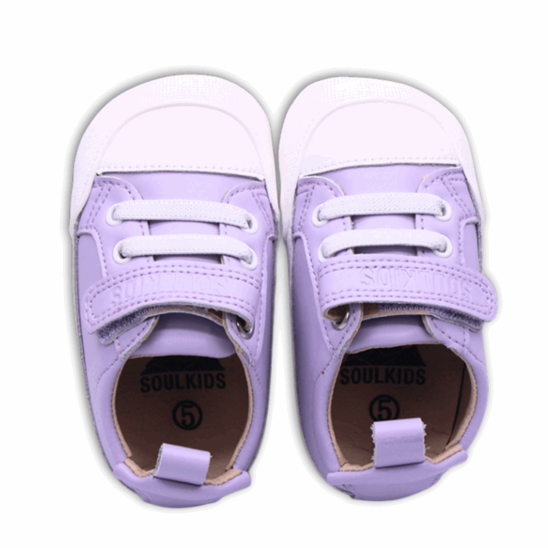 Zapatilla ergonómica barefoot Pioneros Lavanda para niñas vista ambas desde arriba