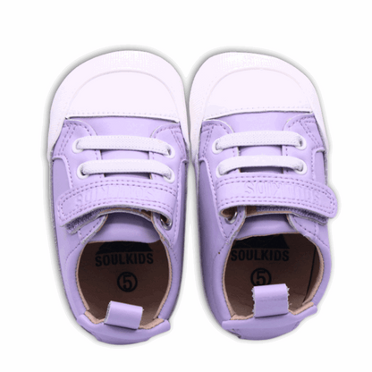 Zapatilla ergonómica barefoot Pioneros Lavanda para niñas vista ambas desde arriba