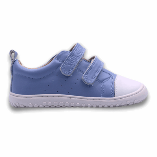 Zapatilla Ergonómica Aconcagua Color celeste punta blanca vista lateral