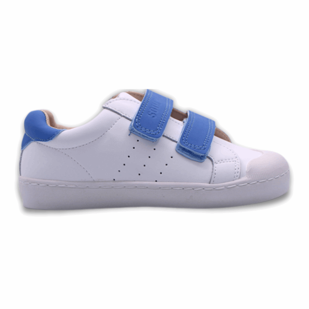 Zapatilla Ergonómica Arrayan 2 Blanca con straps azules vista lateral