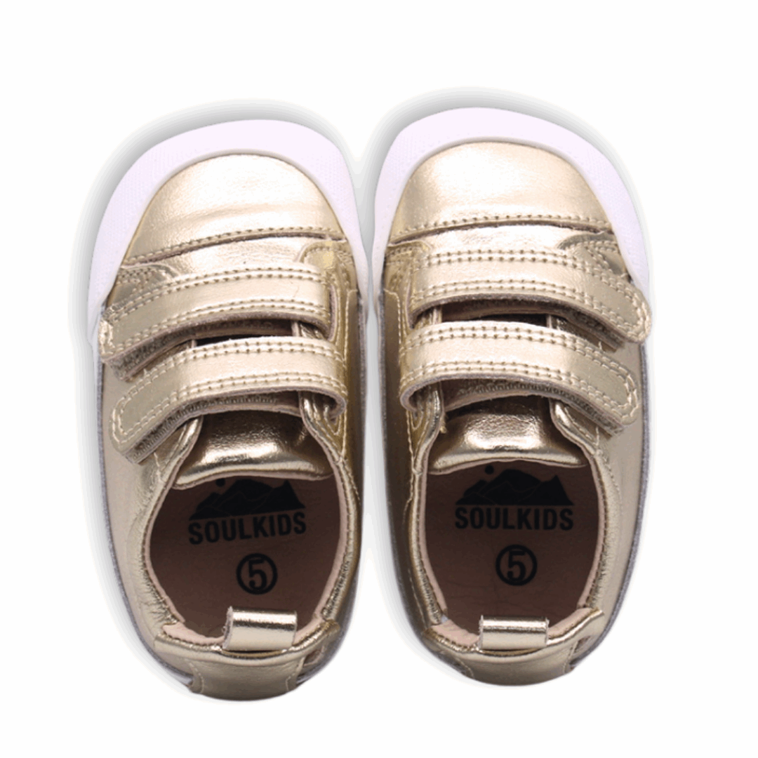 Zapatilla Ergonómica Pioneros 2 dorado gold vista ambas desde arriba