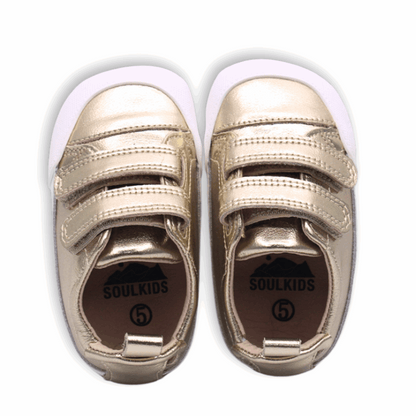 Zapatilla Ergonómica Pioneros 2 dorado gold vista ambas desde arriba