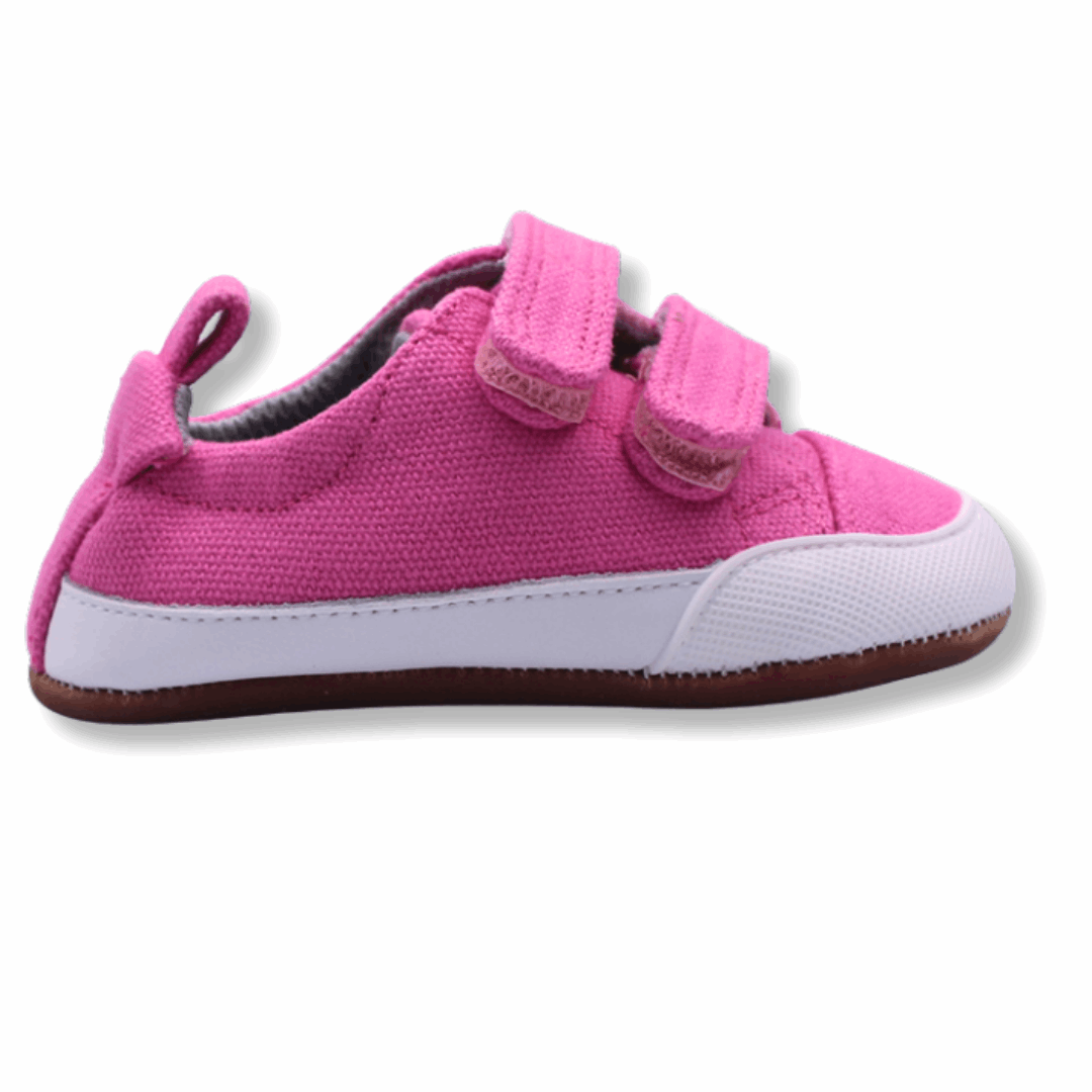 Zapatilla ergonómica barefoot Pioneros 2 (lona) Frambuesa para niñas vista lateral  
