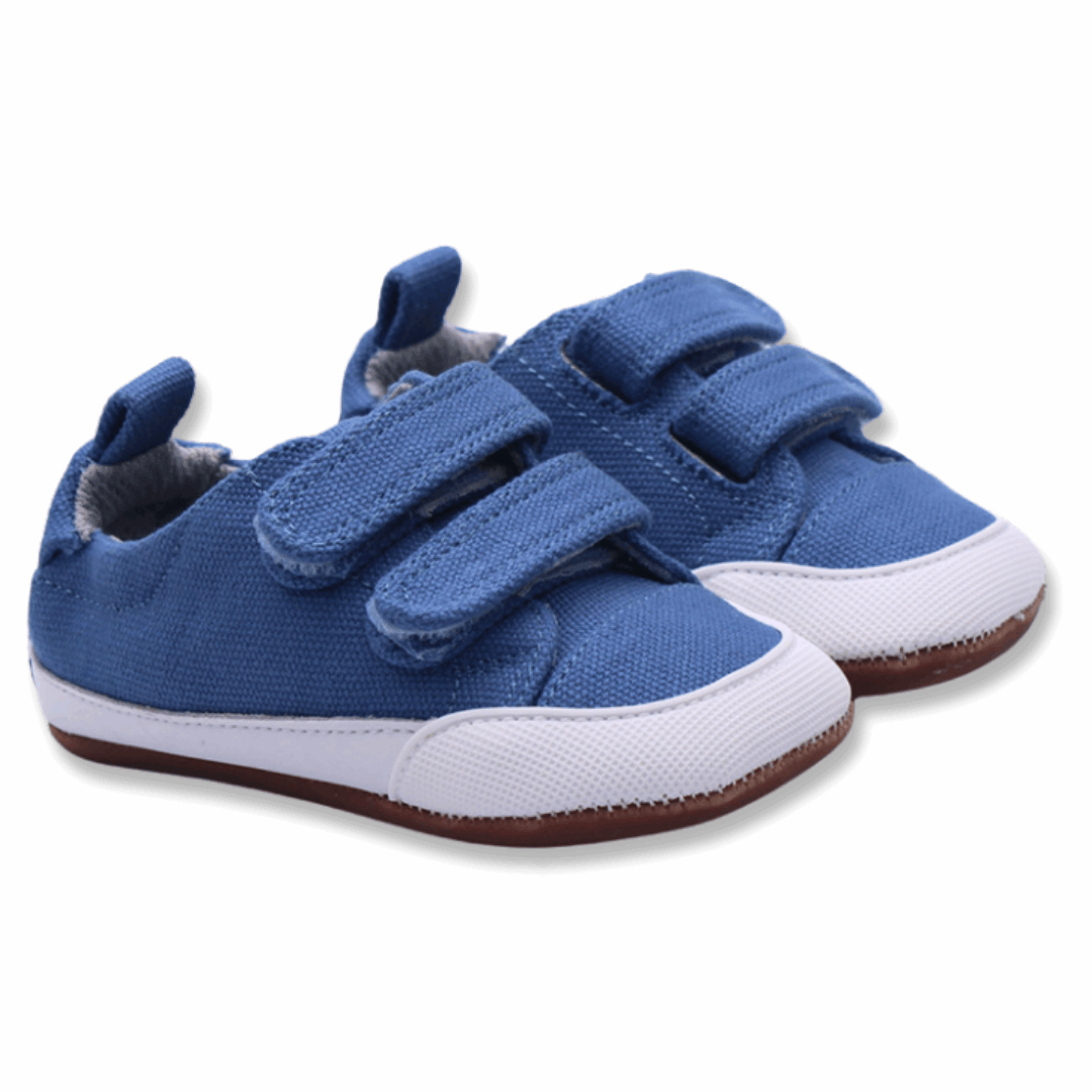 Zapatilla ergonómica barefoot Pioneros 2 (lona) Celeste para niños unisex vista ambos pies