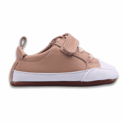 Zapatilla ergonómica barefoot Pioneros café capuccino para niños vista lateral