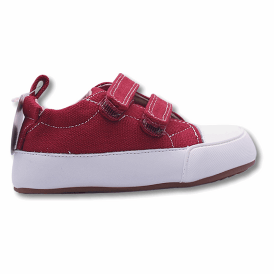 Zapatilla ergonómica barefoot Oasis Lona Burdeo punta blanca unisex vista Lateral