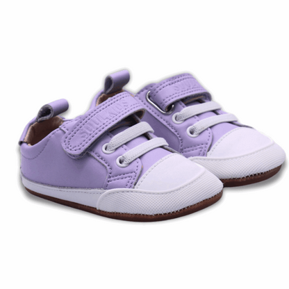 Zapatilla ergonómica barefoot Pioneros Lavanda para niñas vista de ambas en diagonal